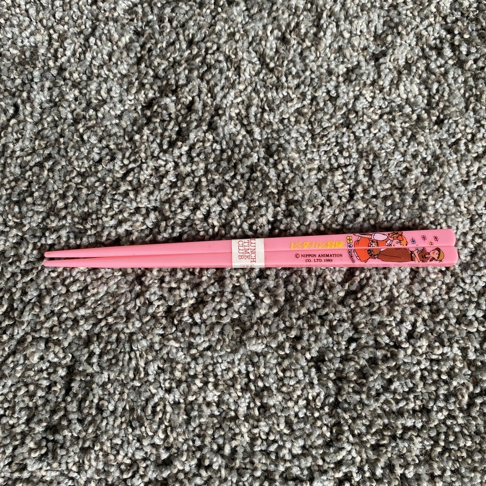 Vintage Kids Pink Chopsticks NIPPON ANIMATION Co Ltd 1989‎ Boy & Girl Painted On